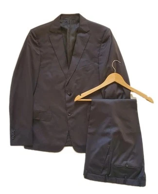 Ermenegildo Zegna Suit Drop 8 Jkt Uk 40 Trs 34 Slim Fit Black Wool Fine Check - Image 1 of 4