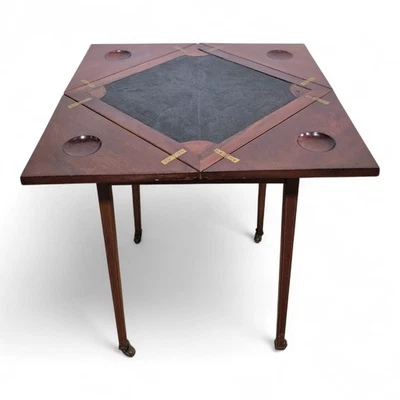Antique Victorian mahogany envelope games table - fold out poker card table - Image 1 of 4