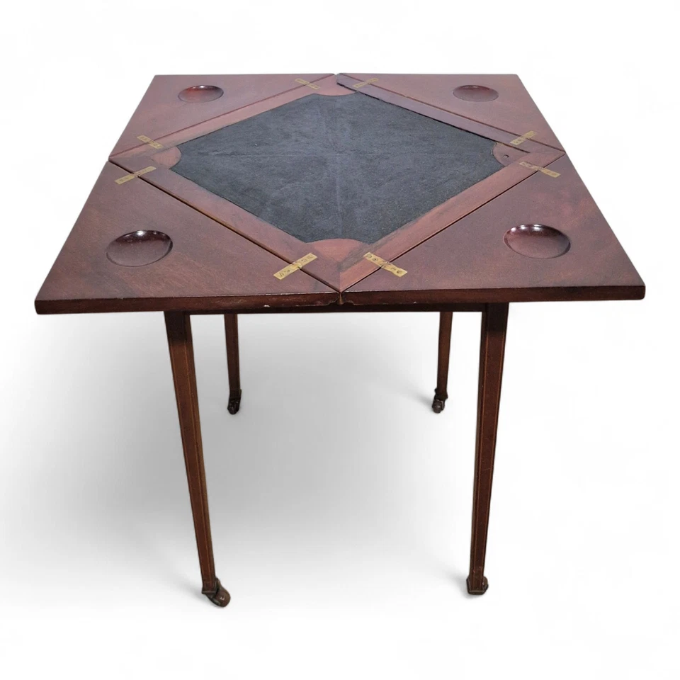 Antique Victorian mahogany envelope games table - fold out poker card table - Image 1 of 4