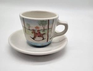 Homer Laughlin VTG Child's Teacup Saucer Painted Whimsy Nursery Cottagecore USA - Picture 1 of 14