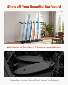  Surfboard Wandhalterung, 5 Ebenen vertikales Surfbrettregal zur Aufbewahrung und Ausstellung,  - Bild 1 von 10