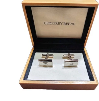 Silvertone Geoffrey Beene Cufflinks New in Wooden Box - Image 1 of 3
