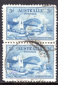 Australia Scott # 131 VF Used 1932 3 Pence Sydney Harbor Bridge Vertical Pair #2 - Picture 1 of 1