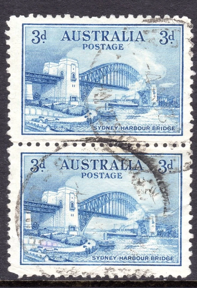 Australia Scott # 131 VF Used 1932 3 Pence Sydney Harbor Bridge Vertical Pair #2 - Image 1 of 1