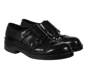 Prada Men Double Monk StrapsUS 9.5 UK 8.5 Medallion Toe Black Leather Dress Shoe - Picture 1 of 14