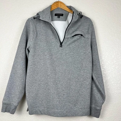 Banana Republic Pullover Mens Medium 1/4 Zip Gray Hooded Athleisure Lounge Cozy - Image 1 of 4