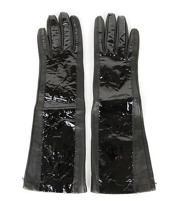 NUEVO Guantes largos de cuero/patente para mujer Bottega Veneta negros 322693 1000 Foto 1 de 4