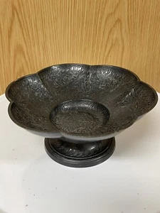 Vintage Messing Sockel Kompott Schale Deko Radierung Jakobsmuschel Kanten Indien Made - Bild 1 von 13