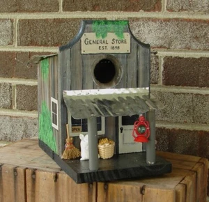 Handcrafted General Store Birdhouse Hand Painted Wood with Tin Roof - Picture 1 of 3