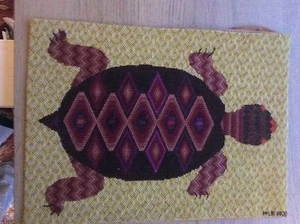 Vintage crafted retro Turtle tapestry signed hand sewn stitch ethnic design art - Picture 1 of 4