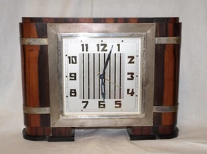 OROLOGIO SVEGLIA MECCANICO DA TAVOLO ART DECO' ANNI 30 ARGENTO '800 PUNZONATO - Foto 1 di 7