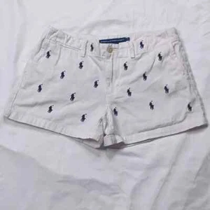 Ralph Lauren Sport Shorts Womens Size 2 White Blue Embroidered Casual Chino - Picture 1 of 10