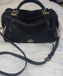 COACH Lane Satchel Shoulder Bag - Black Pebble Leather With Gold Fixtures - Picture 1 of 17