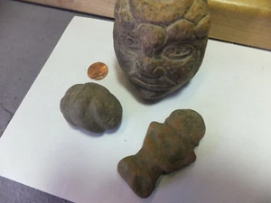 Lot of 3 Pottery Aztec Mayan Inca & one stone - Picture 1 of 13