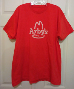 Arby's Restaurant Distressed Logo Work Crew T-Shirt Unisex Adult Size XL Red