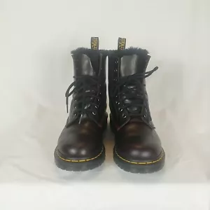 Dr. Martens 1460 Serena Boots Women 9 Burgundy Black faux fur lined - Picture 1 of 10