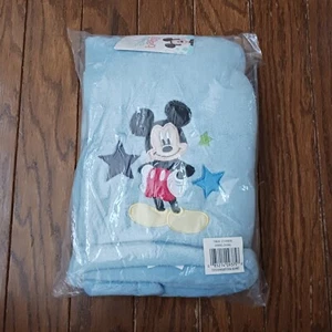 Disney Light Blue Baby Fleece Blanket Embroidered Stars Mickey Mouse 30 x 40 New - Picture 1 of 5