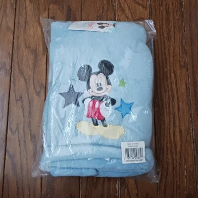 Disney Light Blue Baby Fleece Blanket Embroidered Stars Mickey Mouse 30 x 40 New - Image 1 of 4