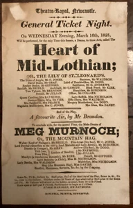 Georgian Playbill Flyer Theatre Royal Newcastle 1825 Heart Of Mid Lothian - Picture 1 of 1