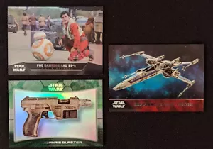 3 tarjetas coleccionables Star Wars Force Awakens TOPPS LEIA BLASTER, Poe y BB-8, X-WING - Imagen 1 de 10