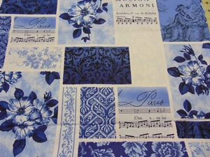 Timeless Treasures Fabric #COURT-C8766 Blue Paris Music & Flowers 1yd x44" - Picture 1 of 10