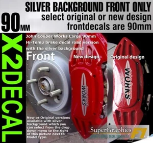 Calcomanía de pinza de freno pegatina para John Cooper S grande 90 mm plata fondo x2 - Imagen 1 de 2