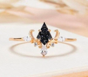 Anillo de compromiso de piedra arenisca azul en forma de cometa anillo de plata anillo de oro rosa de 14 k - Imagen 1 de 5