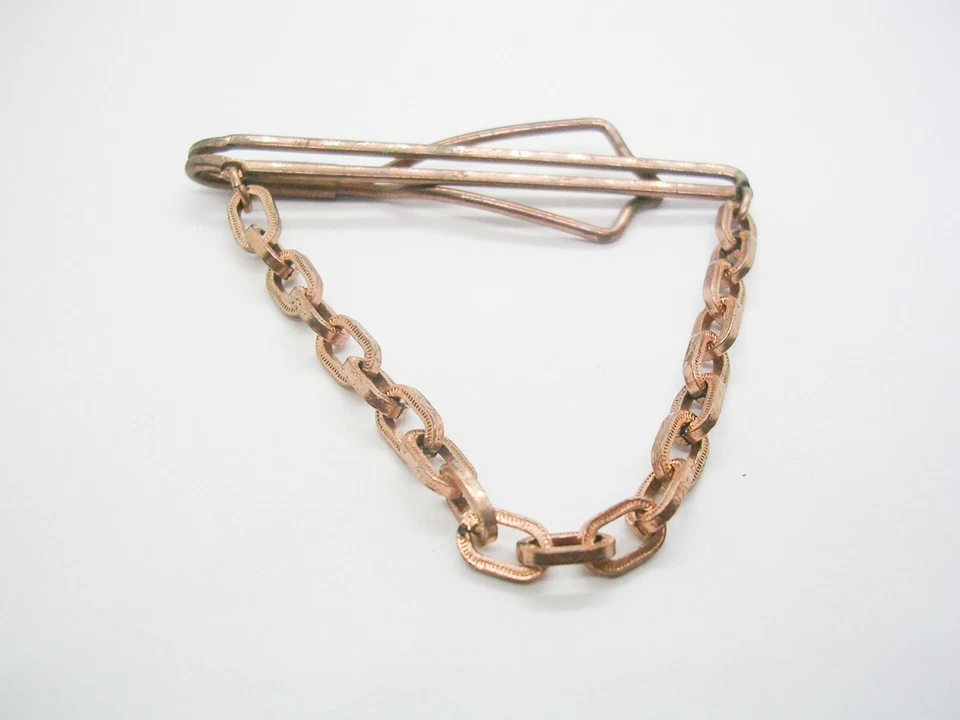 Vintage Tie Chain Copper Tie Clip with Chain Formal Wear Men Jewelry - Image 1 of 3