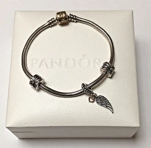 Authentic PANDORA SS & 14K GOLD Clasp Bracelet, Clips and Love & Guidance Charm - Picture 1 of 6