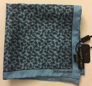 YSL Yves Saint Laurent Mens Blue Paisley Pocket Scarf 100% Silk Italy NWT - Picture 1 of 5