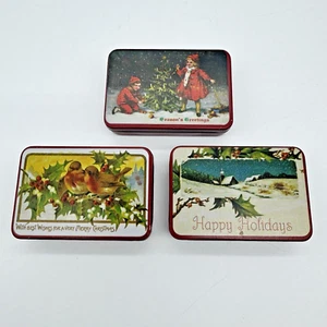 Lot 3 Vtg Mini Pocket Size Tins Seasons Greetings Happy Holidays Merry Christmas - Picture 1 of 13