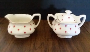 Vintage 1950’s WS George Blushing Rose (Lido) Sugar Bowl with Lid and Creamer - Picture 1 of 10
