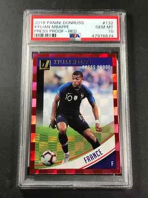 KYLIAN MBAPPE 2018 DONRUSS PRESS PROOF HOLOFOIL ROJO PARALELO NOVATO PSA 10 GEMA Foto 1 de 4