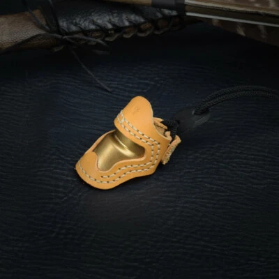 Archery Thumb Ring Soft Leather Finger Guard Protector for Recurve Bow Yellow - Image 1 of 4