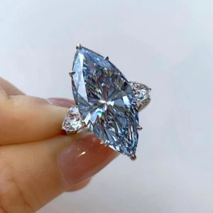 10ct Blue CZ Marquise Three Stone Engagement Ring for Her Handmade Jewelry New - Picture 1 of 1