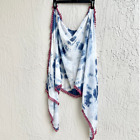 Natural Life Give.Love Laugh Tie Dye Rectangular Scarf with Pompom Blue/White