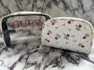 Travel Makeup Pouch Cosmetic Bag Guess Woman C8606099 White Multi Merrick 2 Pack - Picture 1 of 10