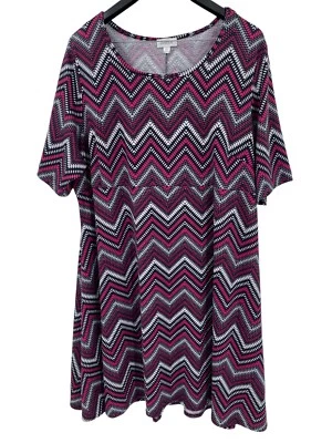 Avenue Women’s Dress Short Sleeve Knit Chevron Print Pink Fit And Flare 30/32 4X - Image 1 of 4
