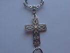 RELIGIOUS CROSS WHITE CRYSTAL LOBSTER CLASPS BEADED LANYARD ID BADGE HOLDER