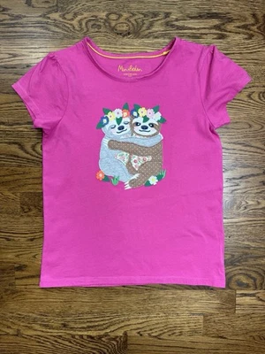 Mini Boden Girls Pink Short Sleeve Tee with Sloth Embroidered Appliqué Sz 11-12 - Image 1 of 4