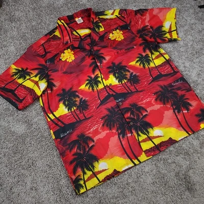 Camisa Aloha Hawaiana De Colección Royal Creations Para Hombres XXL Roja Amarilla Puesta de Sol Palmera Foto 1 de 4