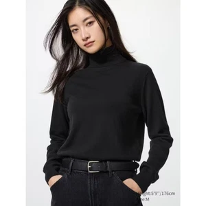 Suéter de manga larga de cuello alto de cachemir Uniqlo para mujer - negro L - Imagen 1 de 7