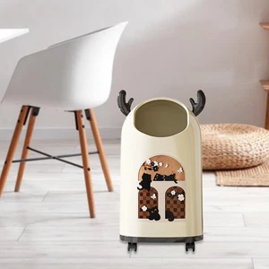 Trash Can with Wheel Home Multipurpose Cartoon Modern Rubbish Bin Dustbin - Picture 1 of 6