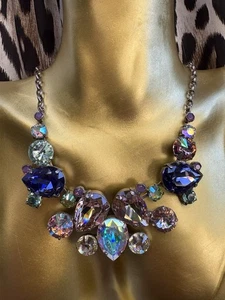 Sorrelli Nested Pear Statement African Violet Antique Silver Necklace $292 RARE - Picture 1 of 7