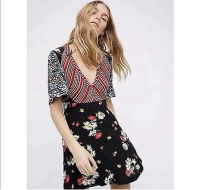 Vestido Free People Mujer Talla 6 Mezcla Estampado Corto Floral Rayas Multi Boho  Foto 1 de 4