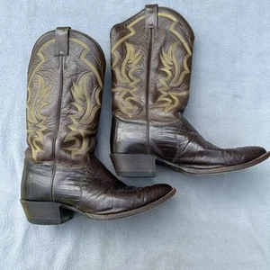 Justin Exotic Iguana Lizard Cowboy Boots USA Made Mens 10 EE Chocolate 8308 - Picture 1 of 11