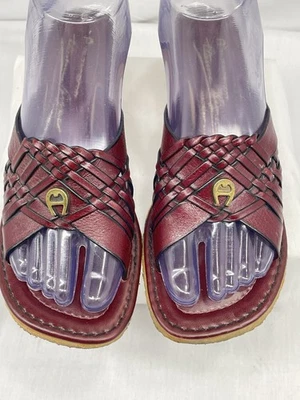 Sandalia de cuña de cuero Oxblood Etienne Aigner correa tejida suela de corcho talla 7N Foto 1 de 4