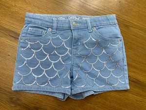 Cat& Jack Denim Shorts Girls L 10-12 Sequin Mermaid Vibes! Summer Fun!  Stretch - Picture 1 of 11