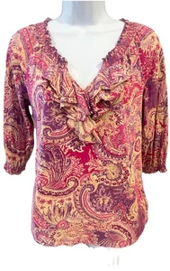 Top donna Ralph Lauren Paisley floreale con volant Petite Large - Foto 1 di 4