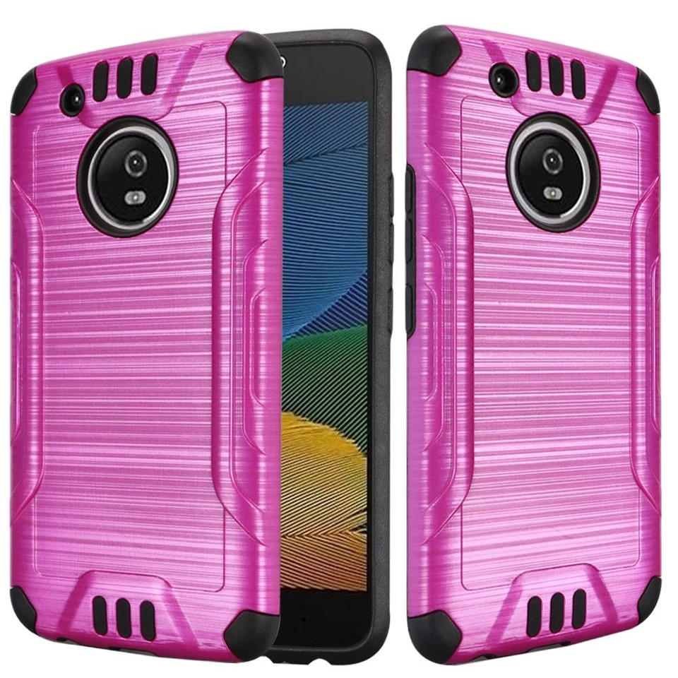 Funda híbrida GSA delgada cepillada para Moto G5 Plus - rosa intenso y negro Foto 1 de 1